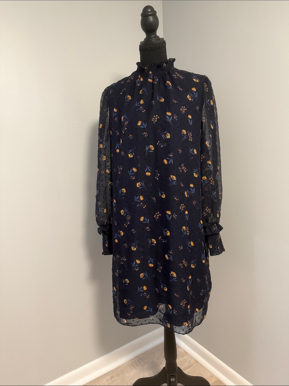 Draper James Navy Floral Long Sleeve Dress
